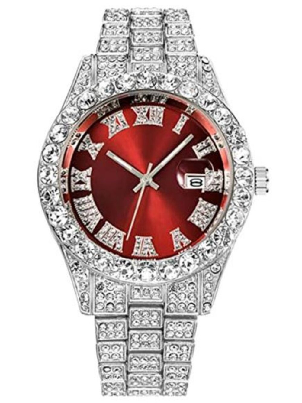 Unisex Luxury Iced Out Watch Mens Diamond Watches Roman Numerals - Picture 4 of 5